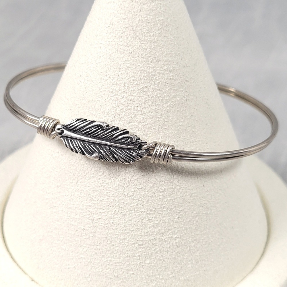 Luca + Danni Lucky Feather Bangle Bracelet Born in the USA Silver Tone Jewelry